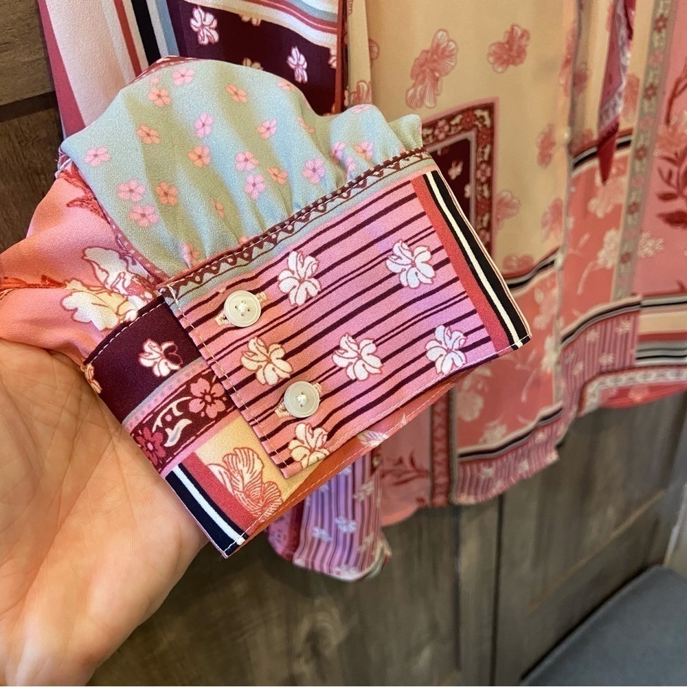 Talbots Xl Blouse Top Patchwork Mixed Prints Neck… - image 8